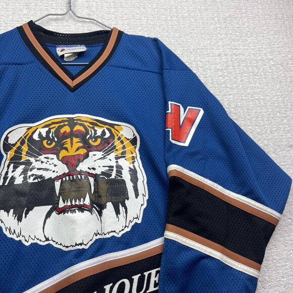 VTG Trimark Tiger Crunch Hockey Jersey Men Sz S Blue Brown Made in Canada Retro - Picture 4 of 16